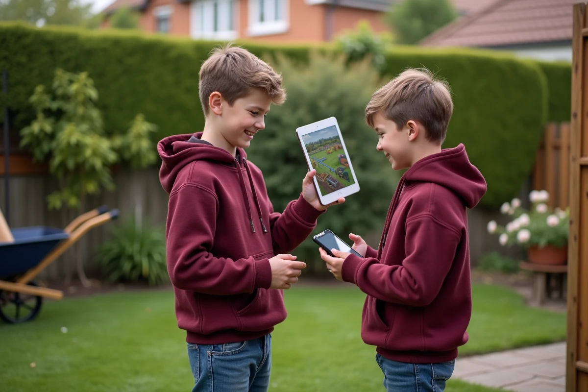 Adolescent montrant un agencement de ferme Hay Day à un ami