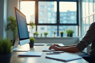 Bureau moderne avec ordinateur et lumière naturelle