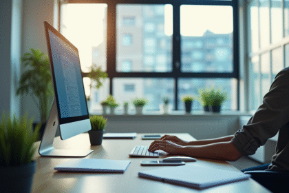 Bureau moderne avec ordinateur et lumière naturelle