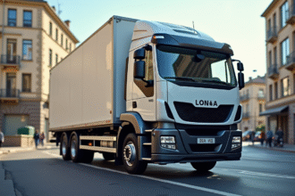 Camion de 12 m3 stationne en ville en plein jour