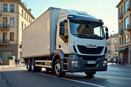 Camion de 12 m3 stationne en ville en plein jour