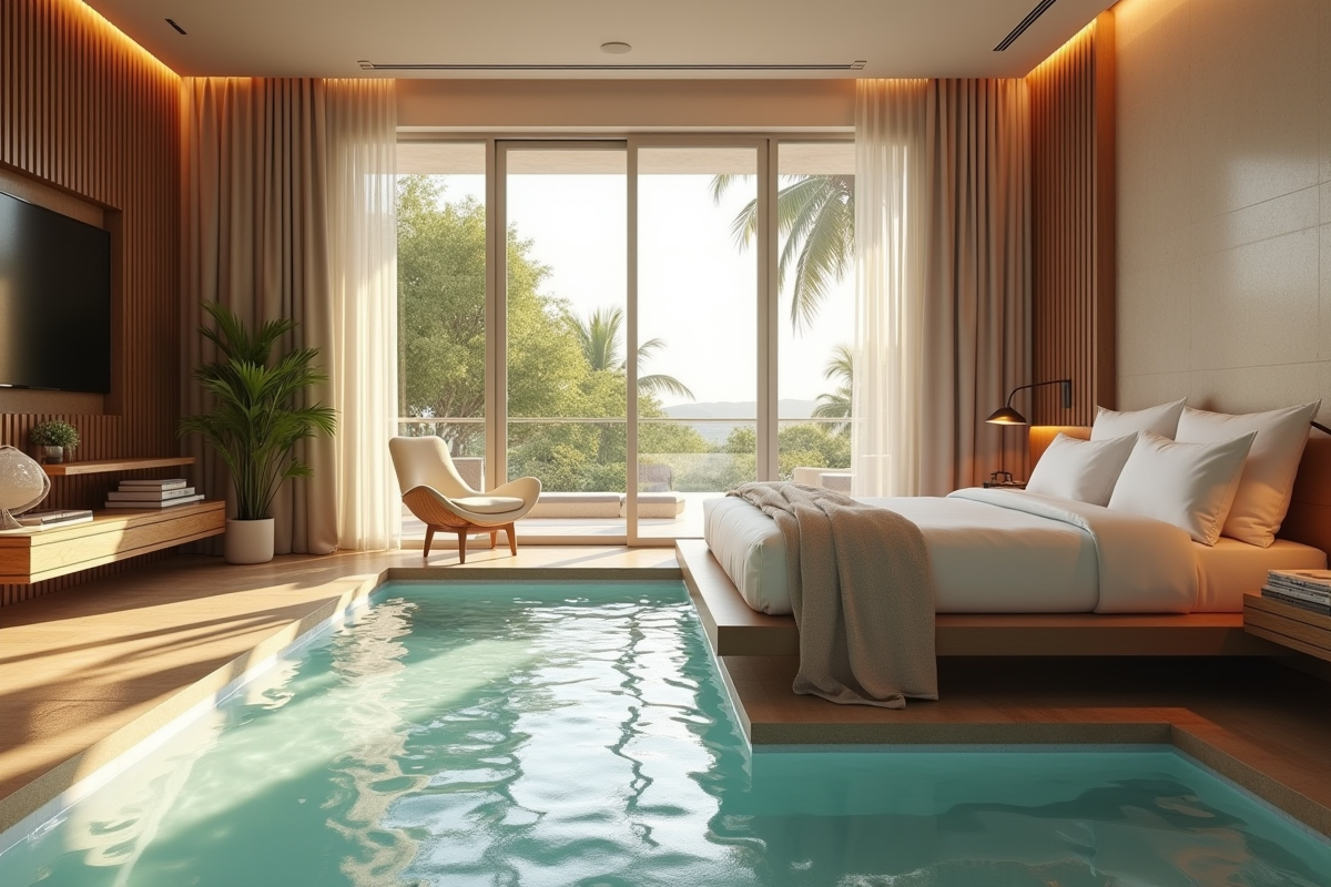Chambre élégante avec jacuzzi intérieur en villa de luxe