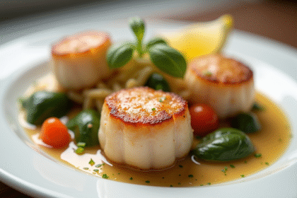 Coquilles Saint-Jacques parfaitement saisies avec légumes et citron