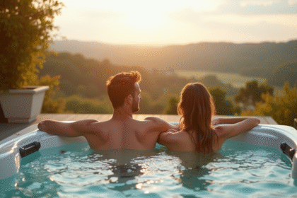 Couple romantique dans un jacuzzi extérieur en Provence