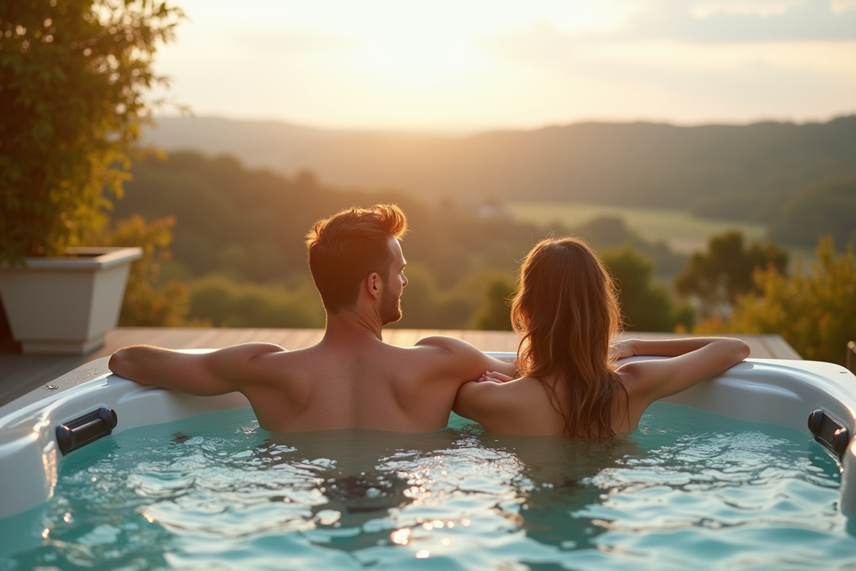 Couple romantique dans un jacuzzi extérieur en Provence