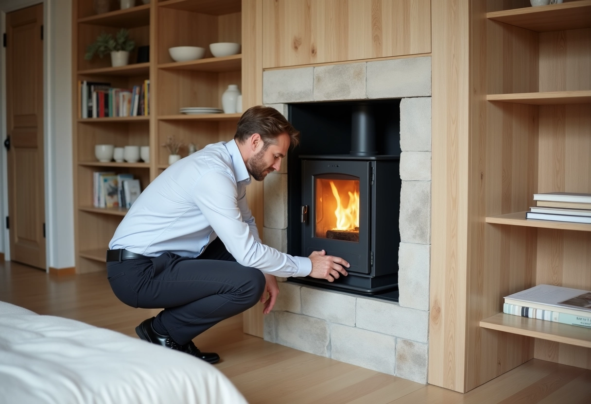 Designer ajustant une cheminée dans un loft scandinave