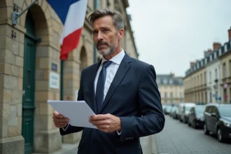 Élu municipal de Lorient tenant un document devant la mairie lors d'une conférence de presse après un accident