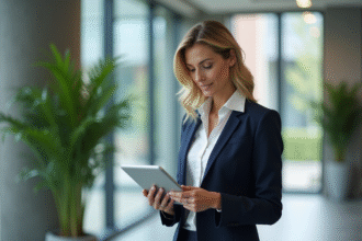 Femme d'affaires avec tablette dans un bureau moderne