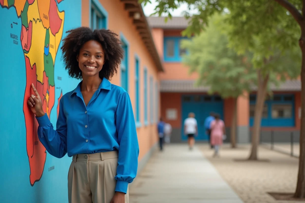 Femme africaine pointant la carte colorée de l