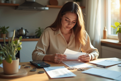 Jeune femme organisant ses billets et reçus de budget