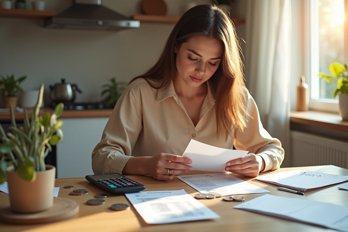 Jeune femme organisant ses billets et reçus de budget