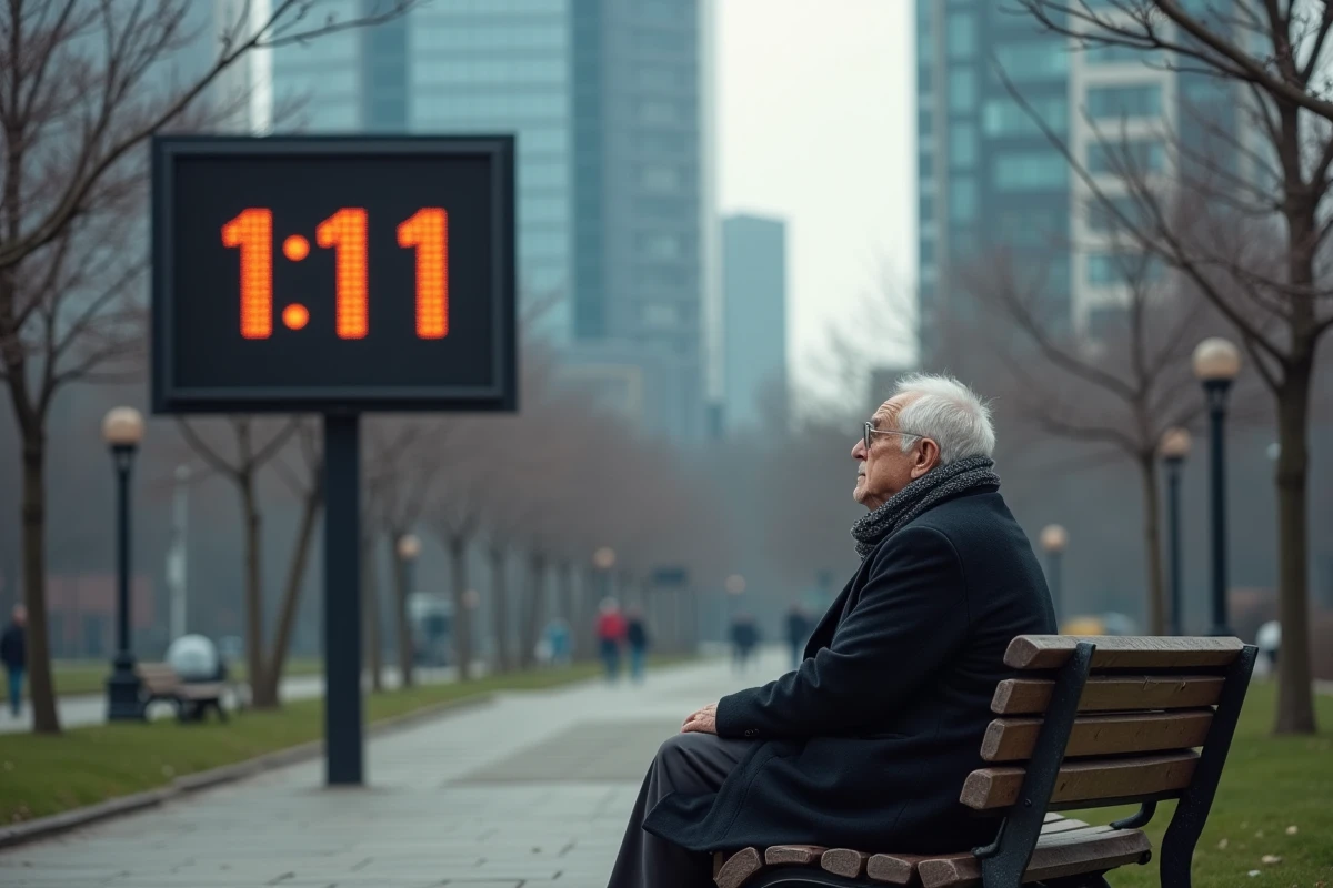 Homme âgé regardant une affiche numérique dans un parc