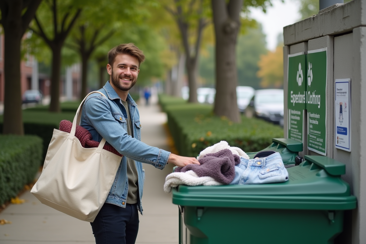 Jeune homme avec sac de vêtements d