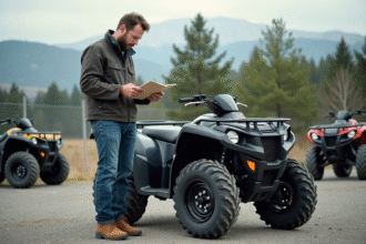 Homme en plein air vérifiant une checklist près d'un quad