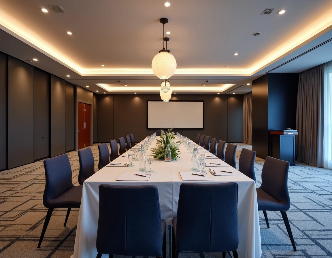 Salle de conférence de l'Hôtel Mercure Paris Porte De Pantin avec configuration séminaire et décoration moderne