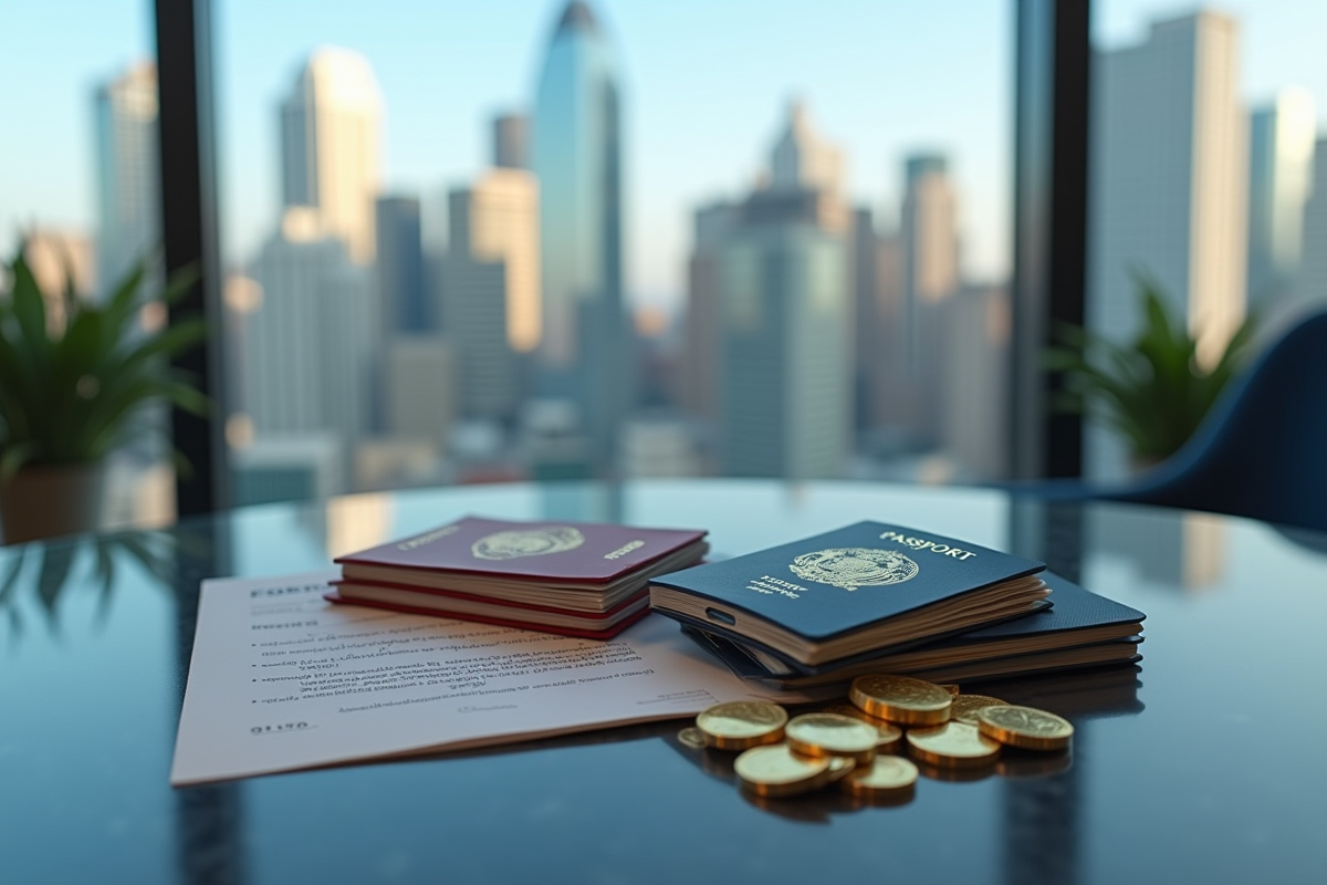 Pile de passeports avec pièces d