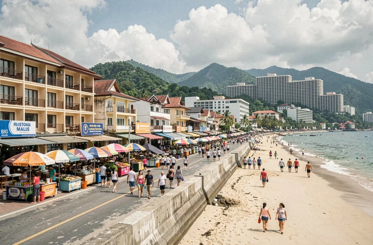 Vue panoramique de la plage de Patong à Phuket reconstruite après le tsunami du 26 décembre 2004