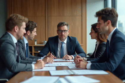 Groupe de professionnels en réunion dans un bureau moderne