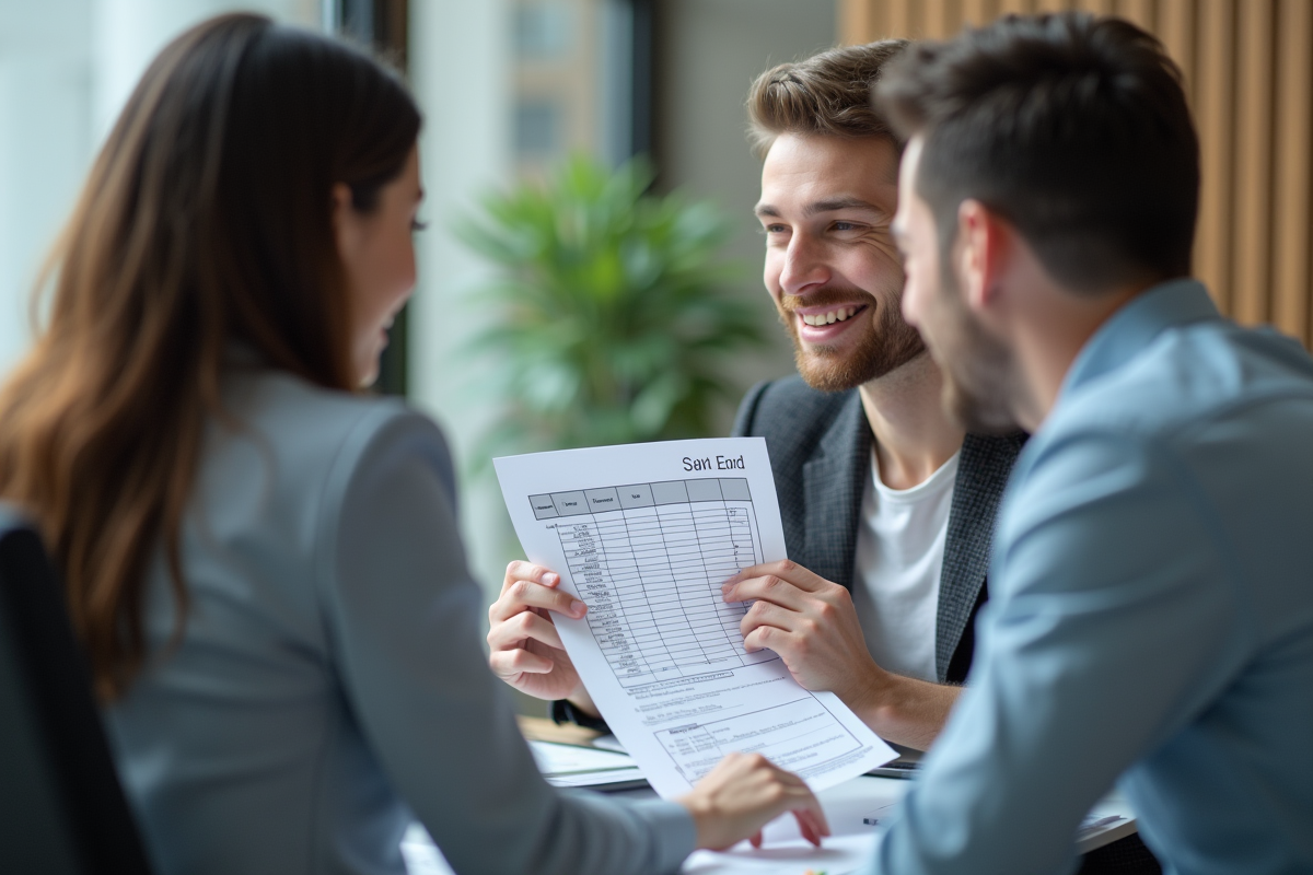 Entretien entre RH et employé sur une grille de salaire
