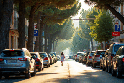 Rue paisible à Arcachon avec voitures et pins