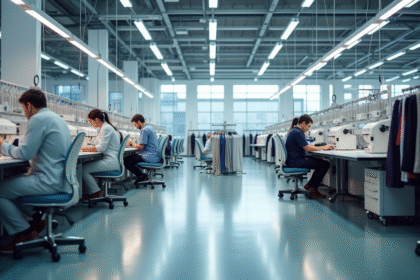 Usine de mode automatisée en 2025 avec robots et machines modernes