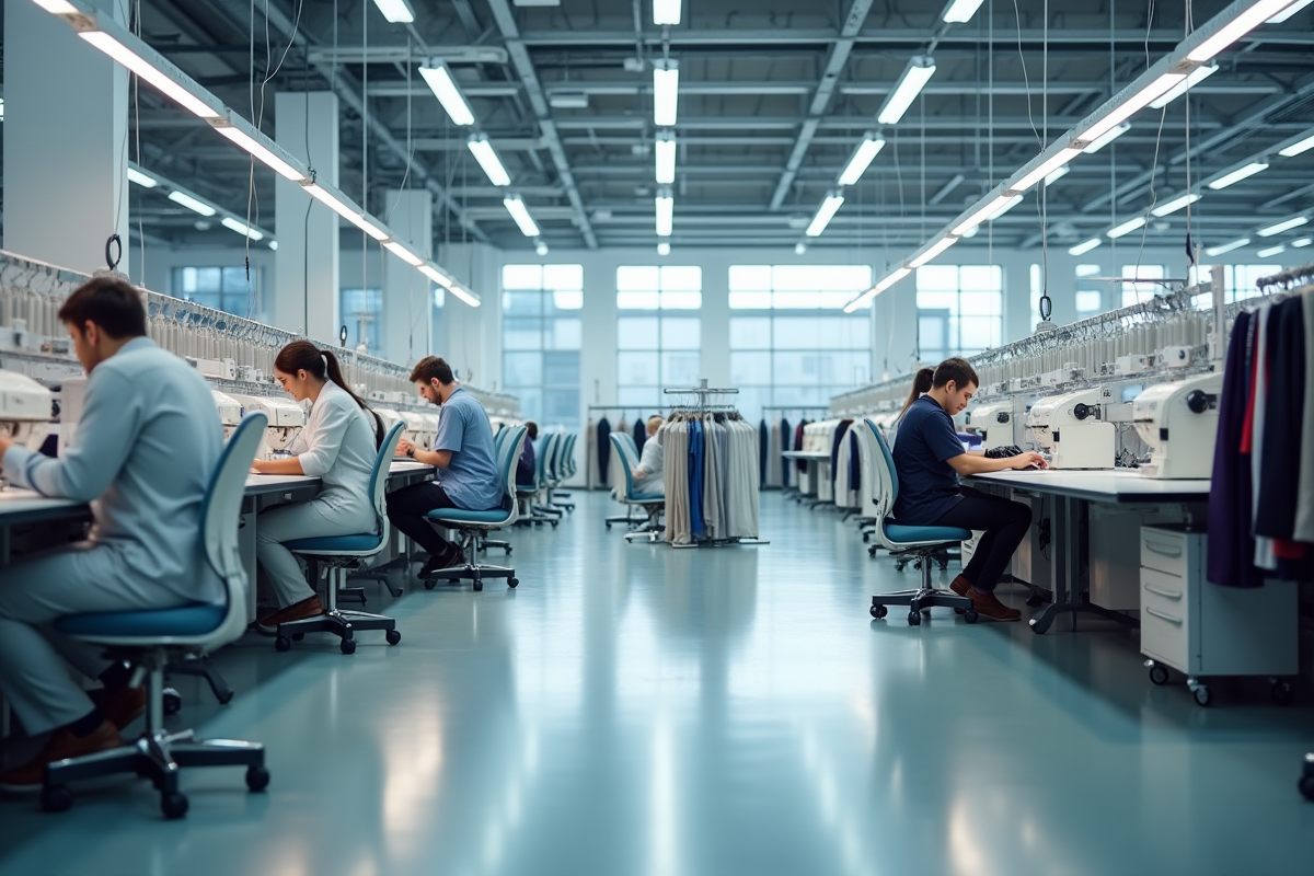 Usine de mode automatisée en 2025 avec robots et machines modernes