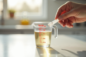 Verre mesure 250 ml sur plan de cuisine lumineux
